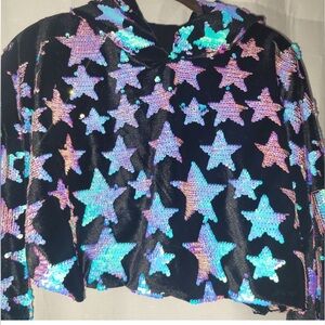 Dolls Kill Crop Sequin Star Velvet Hoodie